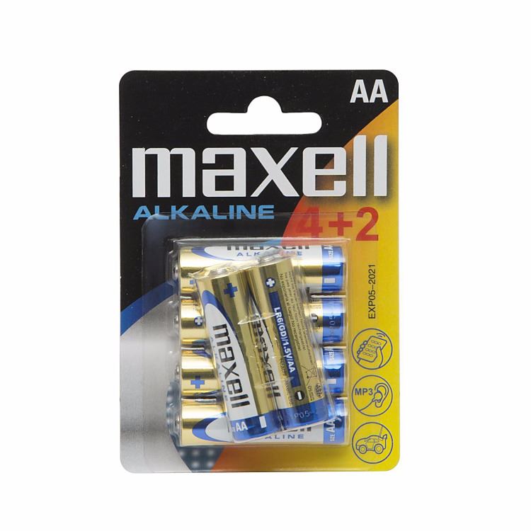 AA batérie Maxell Alkaline 1,5V - LR6; 4+2 ks blister